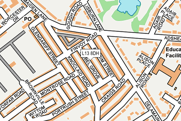 L13 8DH map - OS OpenMap – Local (Ordnance Survey)