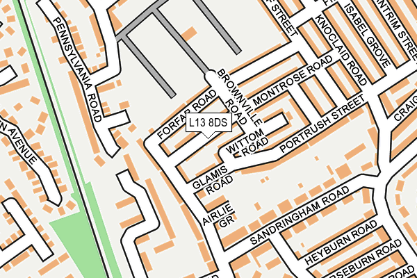 L13 8DS map - OS OpenMap – Local (Ordnance Survey)