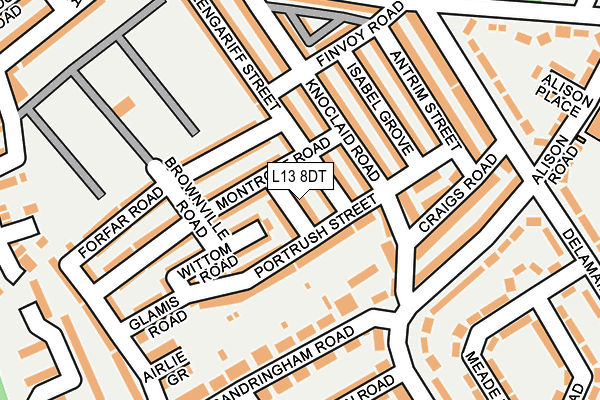 L13 8DT map - OS OpenMap – Local (Ordnance Survey)