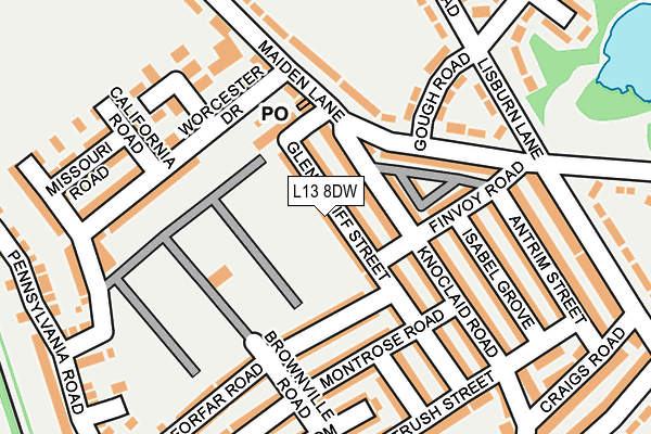 L13 8DW map - OS OpenMap – Local (Ordnance Survey)