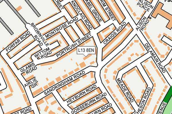 L13 8EN map - OS OpenMap – Local (Ordnance Survey)