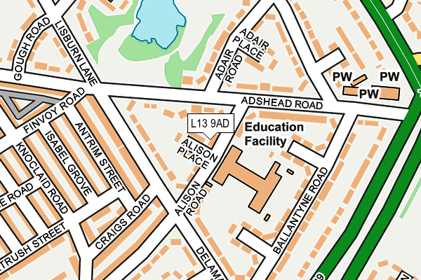L13 9AD map - OS OpenMap – Local (Ordnance Survey)