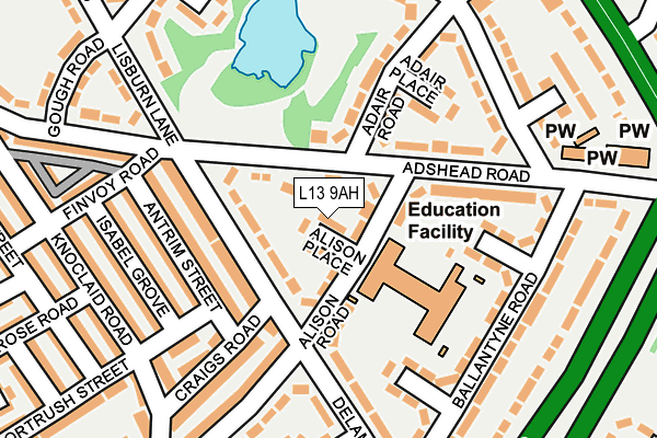 L13 9AH map - OS OpenMap – Local (Ordnance Survey)
