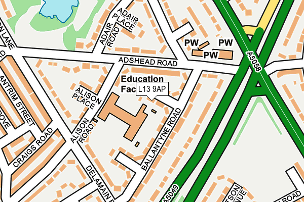 L13 9AP map - OS OpenMap – Local (Ordnance Survey)