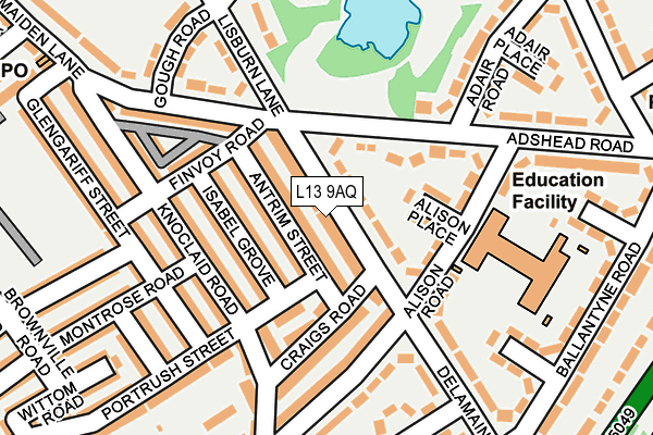 L13 9AQ map - OS OpenMap – Local (Ordnance Survey)