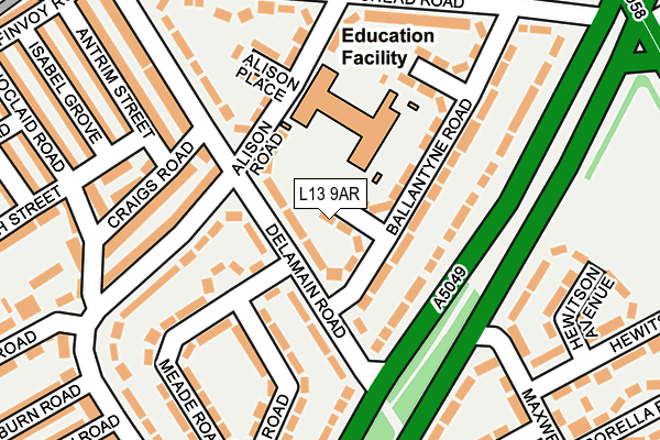 L13 9AR map - OS OpenMap – Local (Ordnance Survey)