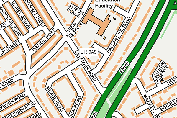 L13 9AS map - OS OpenMap – Local (Ordnance Survey)