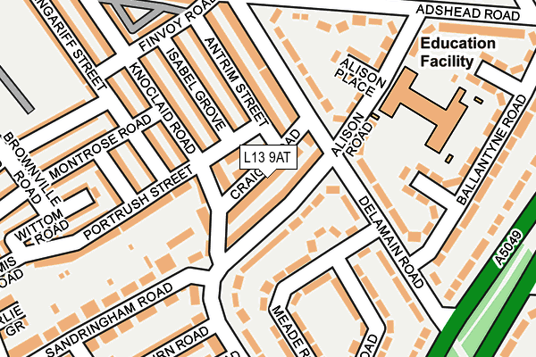 L13 9AT map - OS OpenMap – Local (Ordnance Survey)