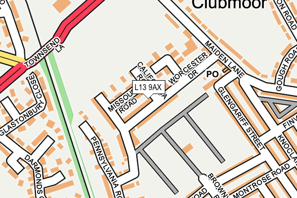 L13 9AX map - OS OpenMap – Local (Ordnance Survey)
