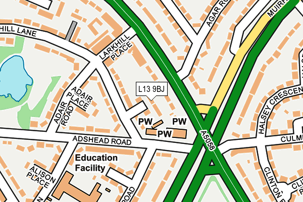 L13 9BJ map - OS OpenMap – Local (Ordnance Survey)