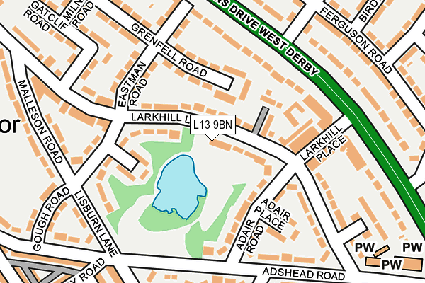 L13 9BN map - OS OpenMap – Local (Ordnance Survey)