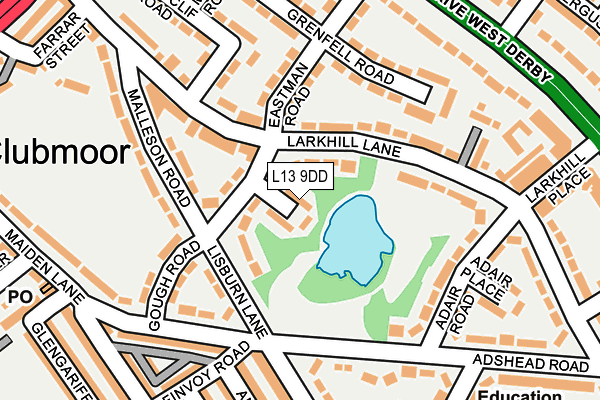 L13 9DD map - OS OpenMap – Local (Ordnance Survey)