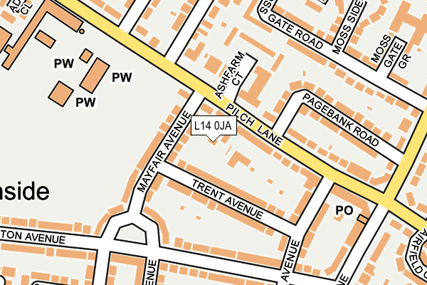 L14 0JA map - OS OpenMap – Local (Ordnance Survey)