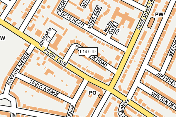 L14 0JD map - OS OpenMap – Local (Ordnance Survey)
