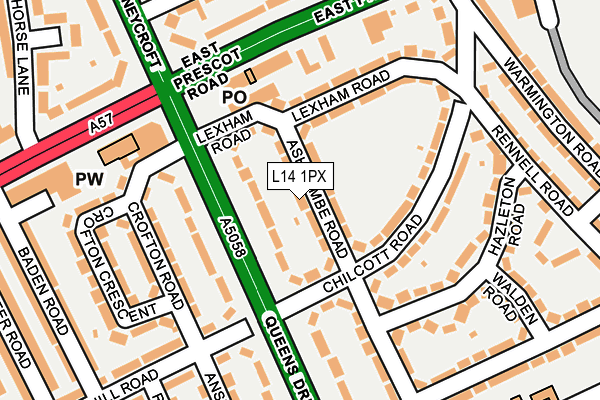 L14 1PX map - OS OpenMap – Local (Ordnance Survey)