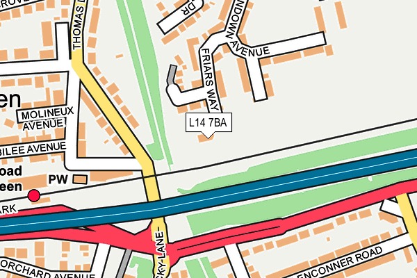 L14 7BA map - OS OpenMap – Local (Ordnance Survey)