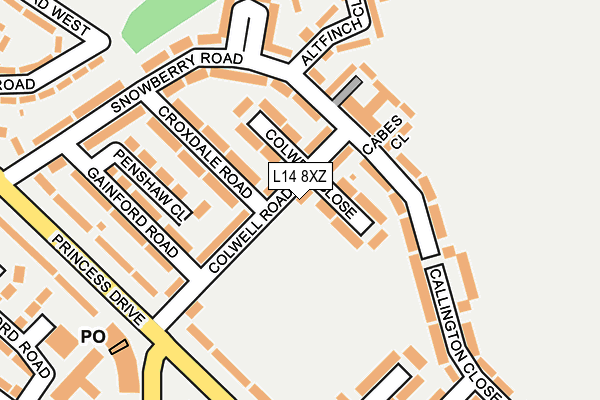 L14 8XZ map - OS OpenMap – Local (Ordnance Survey)