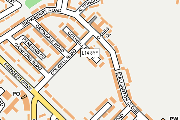 L14 8YF map - OS OpenMap – Local (Ordnance Survey)