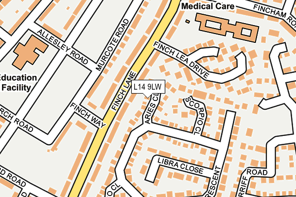 L14 9LW map - OS OpenMap – Local (Ordnance Survey)