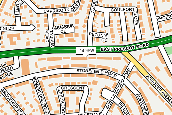 L14 9PW map - OS OpenMap – Local (Ordnance Survey)