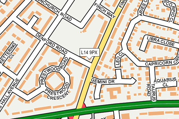 L14 9PX map - OS OpenMap – Local (Ordnance Survey)