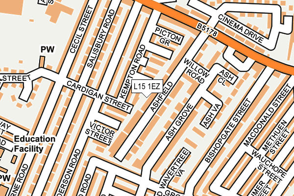 L15 1EZ map - OS OpenMap – Local (Ordnance Survey)