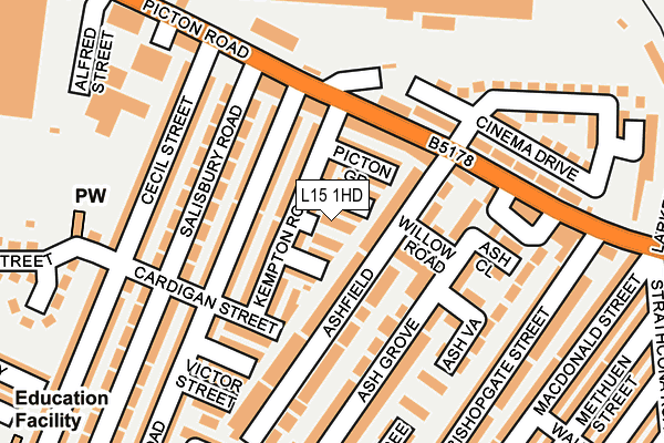 L15 1HD map - OS OpenMap – Local (Ordnance Survey)