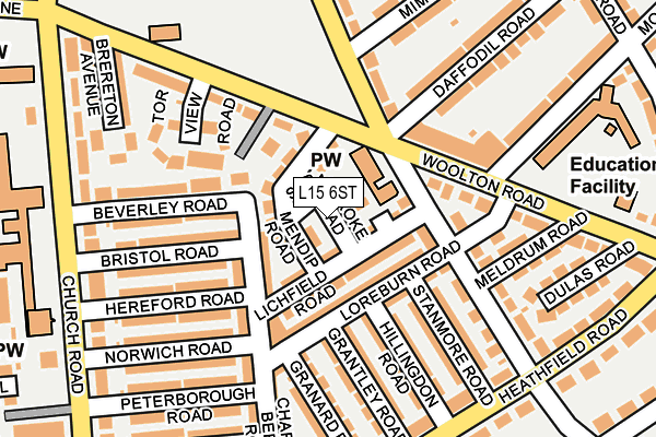 L15 6ST map - OS OpenMap – Local (Ordnance Survey)