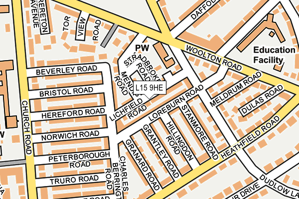 L15 9HE map - OS OpenMap – Local (Ordnance Survey)