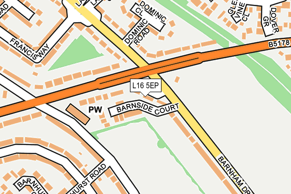 L16 5EP map - OS OpenMap – Local (Ordnance Survey)