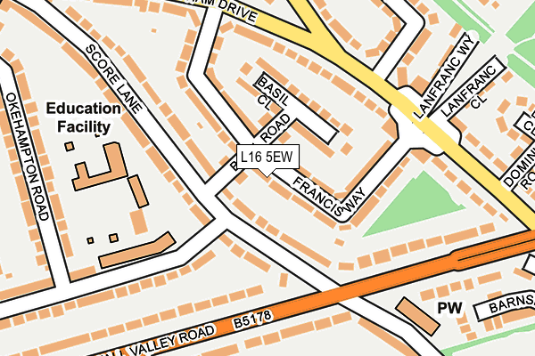 L16 5EW map - OS OpenMap – Local (Ordnance Survey)