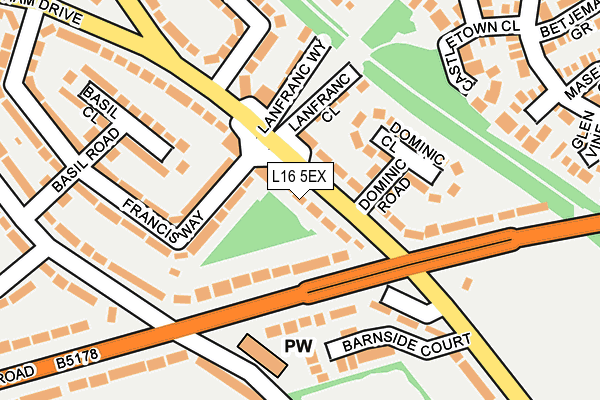 L16 5EX map - OS OpenMap – Local (Ordnance Survey)