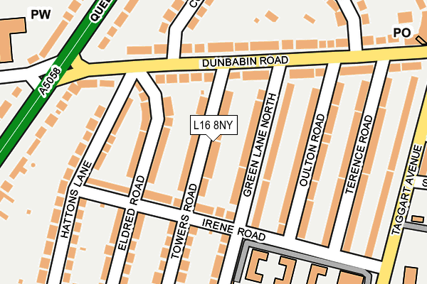 L16 8NY map - OS OpenMap – Local (Ordnance Survey)