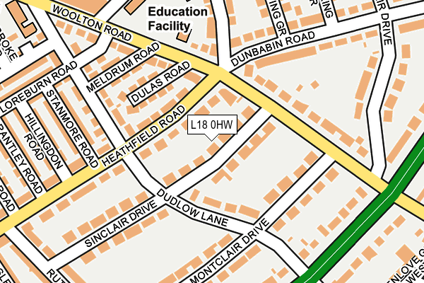 L18 0HW map - OS OpenMap – Local (Ordnance Survey)