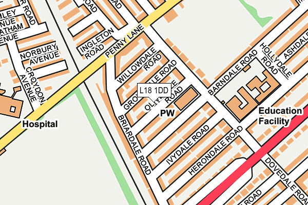 L18 1DD map - OS OpenMap – Local (Ordnance Survey)