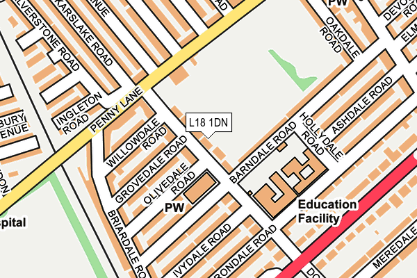 L18 1DN map - OS OpenMap – Local (Ordnance Survey)