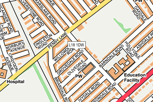 L18 1DW map - OS OpenMap – Local (Ordnance Survey)