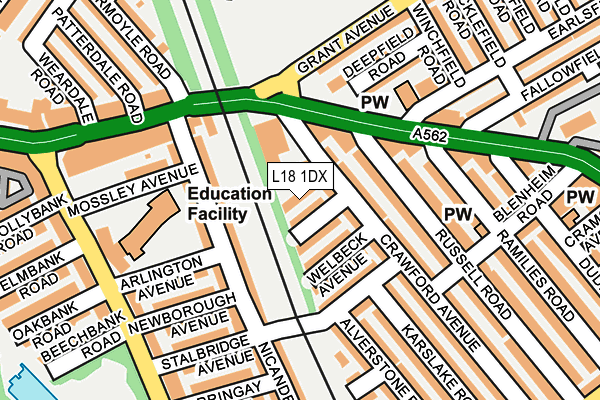 L18 1DX map - OS OpenMap – Local (Ordnance Survey)