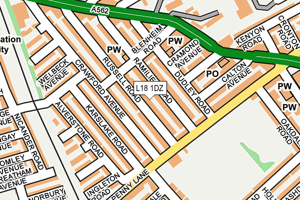 L18 1DZ map - OS OpenMap – Local (Ordnance Survey)