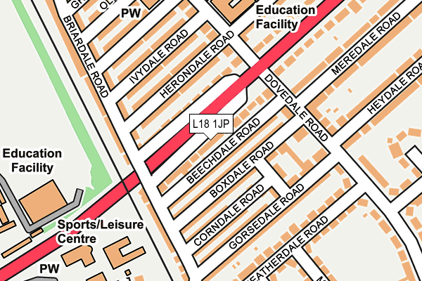 L18 1JP map - OS OpenMap – Local (Ordnance Survey)