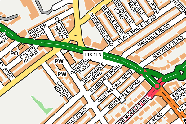 L18 1LN map - OS OpenMap – Local (Ordnance Survey)