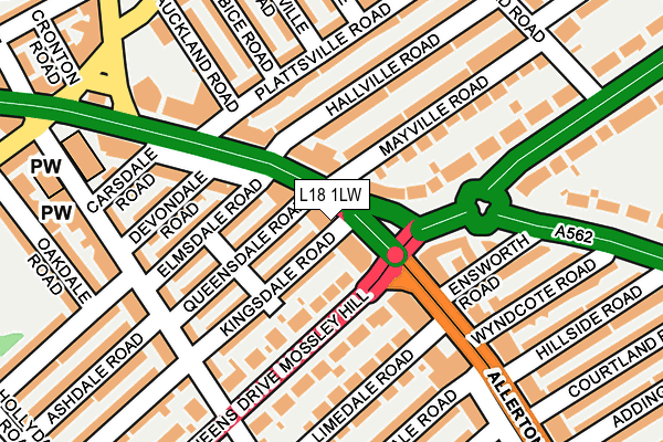 L18 1LW map - OS OpenMap – Local (Ordnance Survey)