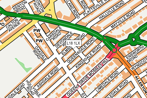 L18 1LX map - OS OpenMap – Local (Ordnance Survey)