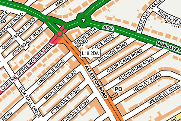 L18 2DA map - OS OpenMap – Local (Ordnance Survey)