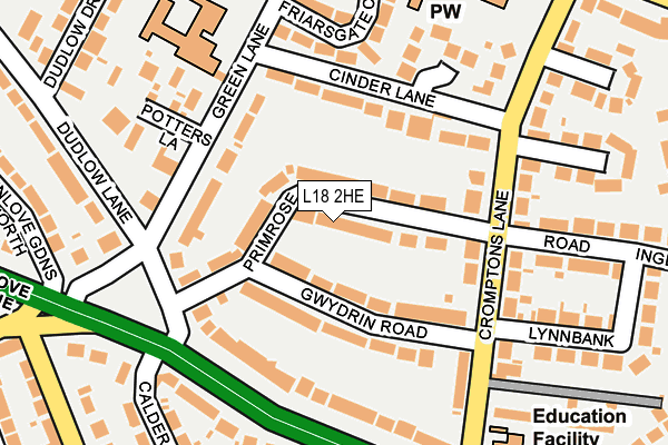 L18 2HE map - OS OpenMap – Local (Ordnance Survey)