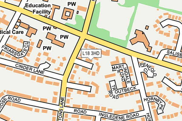 L18 3HD map - OS OpenMap – Local (Ordnance Survey)