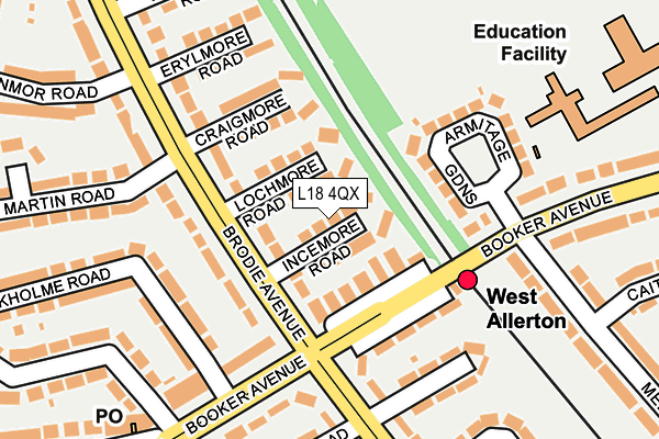 L18 4QX map - OS OpenMap – Local (Ordnance Survey)
