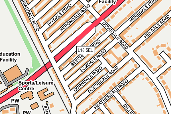 L18 5EL map - OS OpenMap – Local (Ordnance Survey)