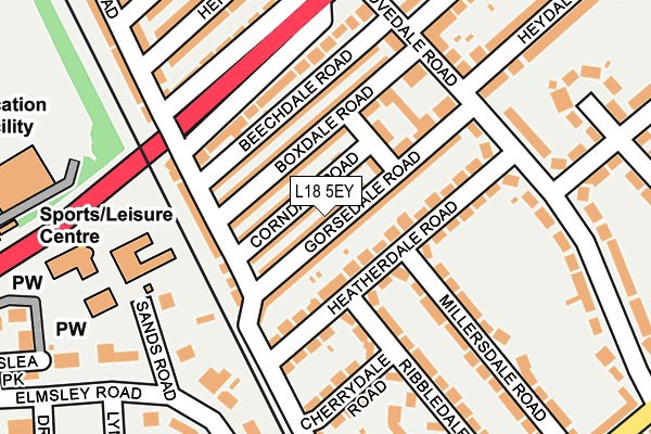 L18 5EY map - OS OpenMap – Local (Ordnance Survey)