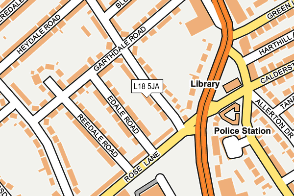 L18 5JA map - OS OpenMap – Local (Ordnance Survey)